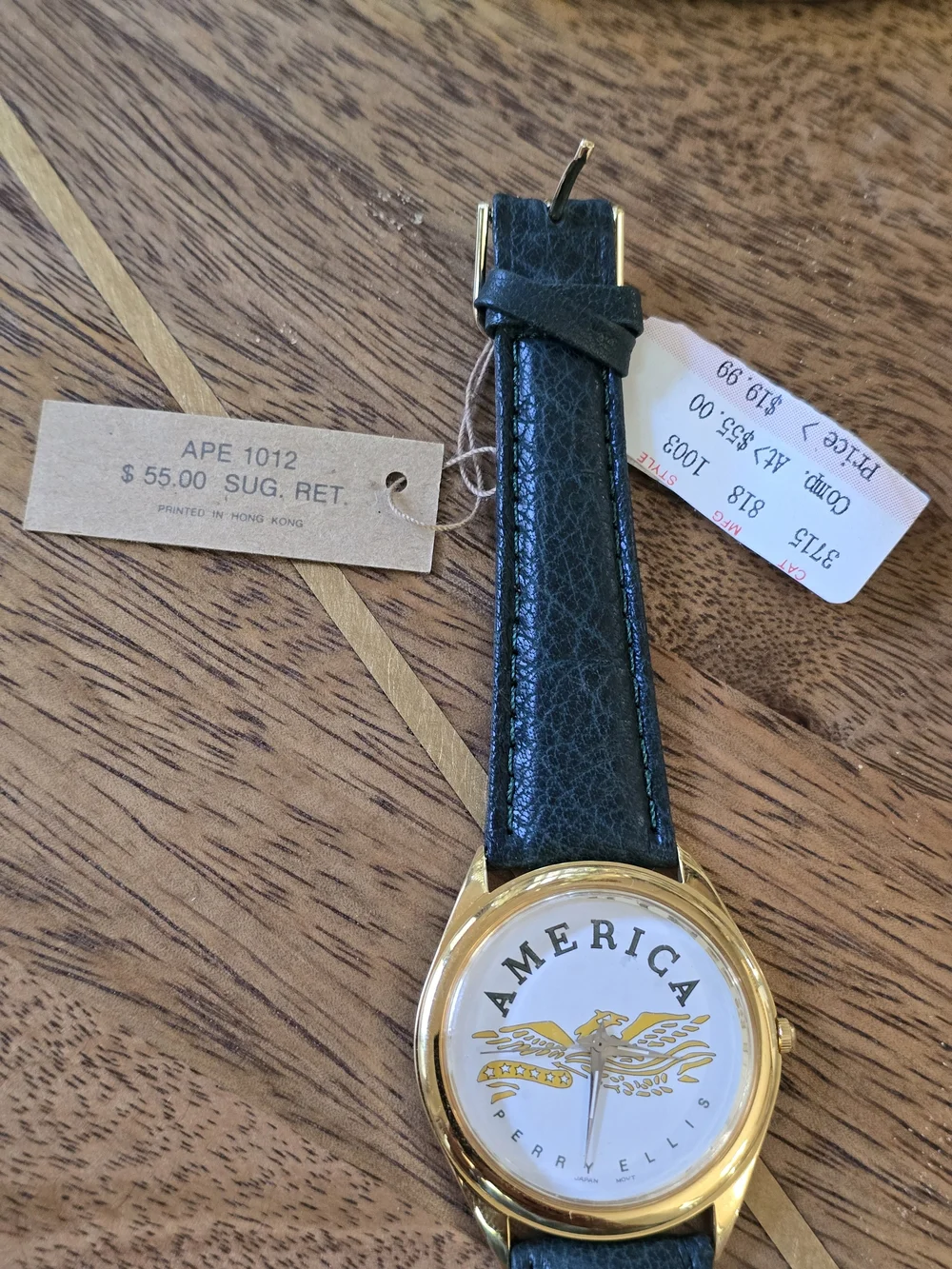 Perry Ellis Gold-Tone Watch with Black Leather Strap